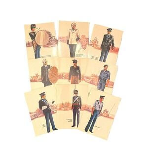 VTG Postcards Raamweg Netherlands Set Of 9 Illustrated Service Uniforms Dutch